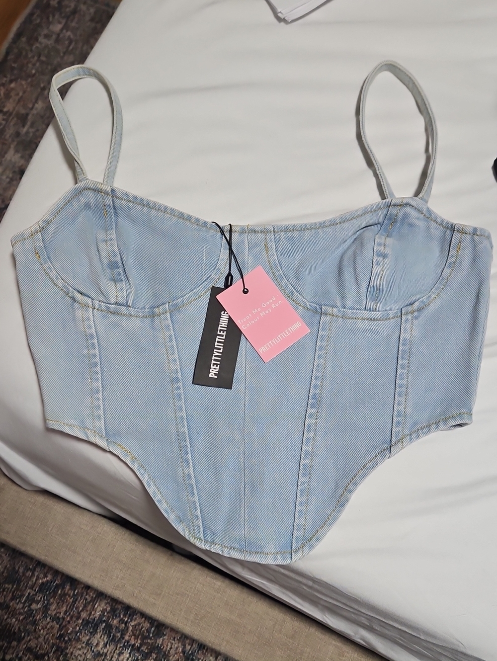 Pretty Little Thing Denim Corset Top in Blue Denim NWT